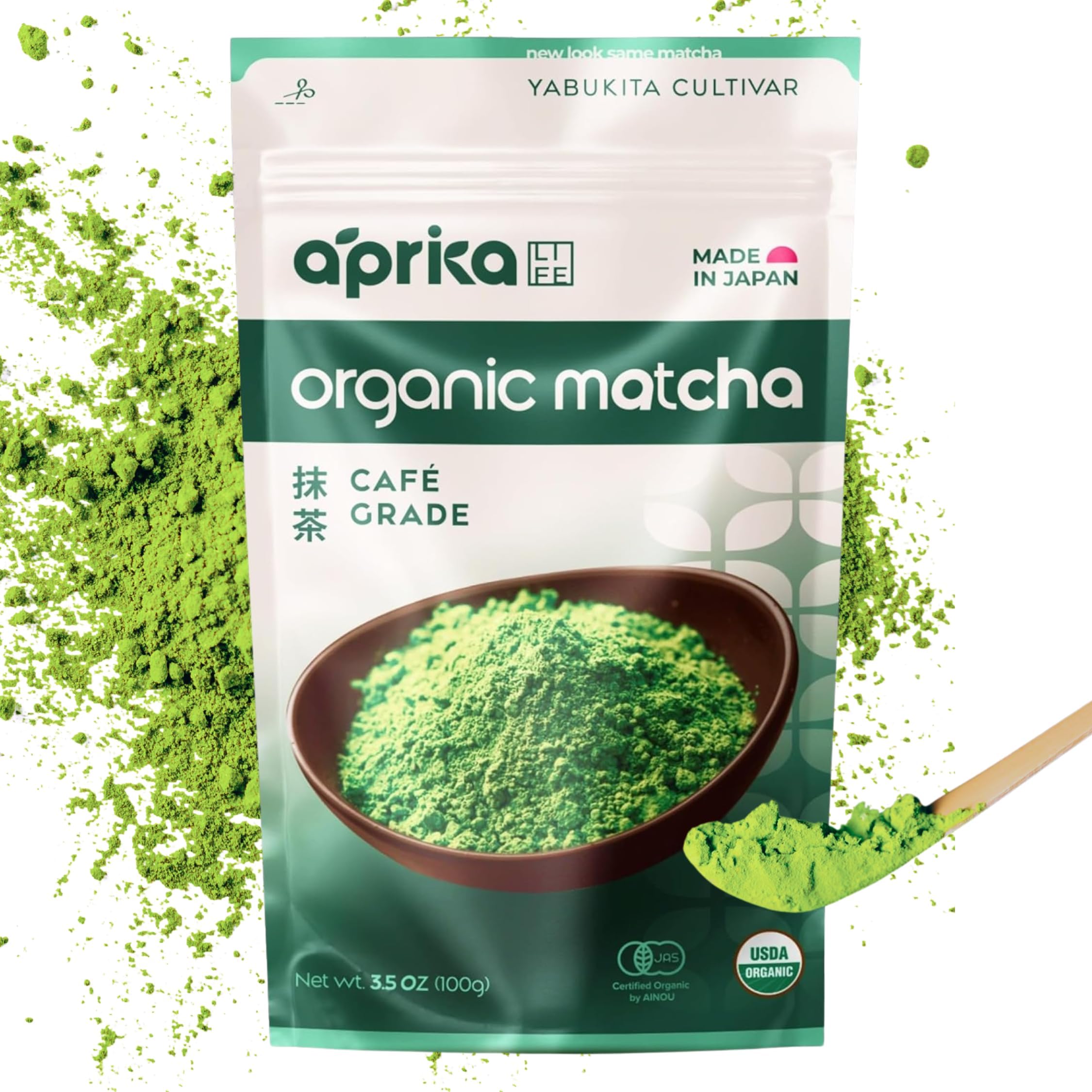 Organic Matcha Powder, USDA & JAS Certified, No Sugar Added, Authentic Japanese Cafe Grade Matcha Green Tea Powder Perfect for Matcha Lattes, Smoothies & Baking, 3.5 oz/100g