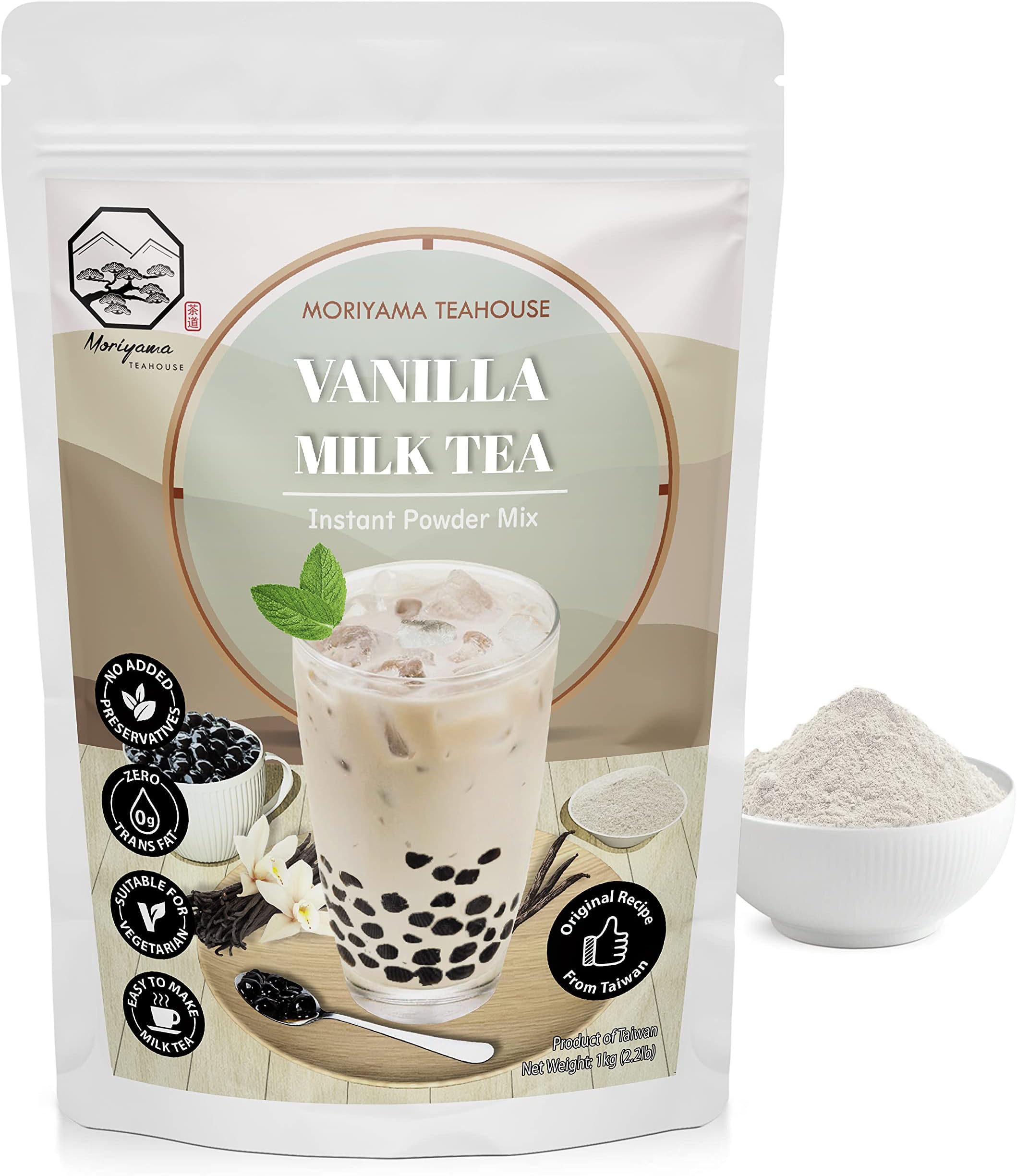 Vanilla Bubble Milk Tea Instant 3in1 Powder Mix - 1kg (33 Drinks) | For Boba Tea, Milkshake, Blended Frappe and Bakery | Authentic Taiwan Recipe | Zero Trans Fat, No Preservatives by Moriyama Teahouse