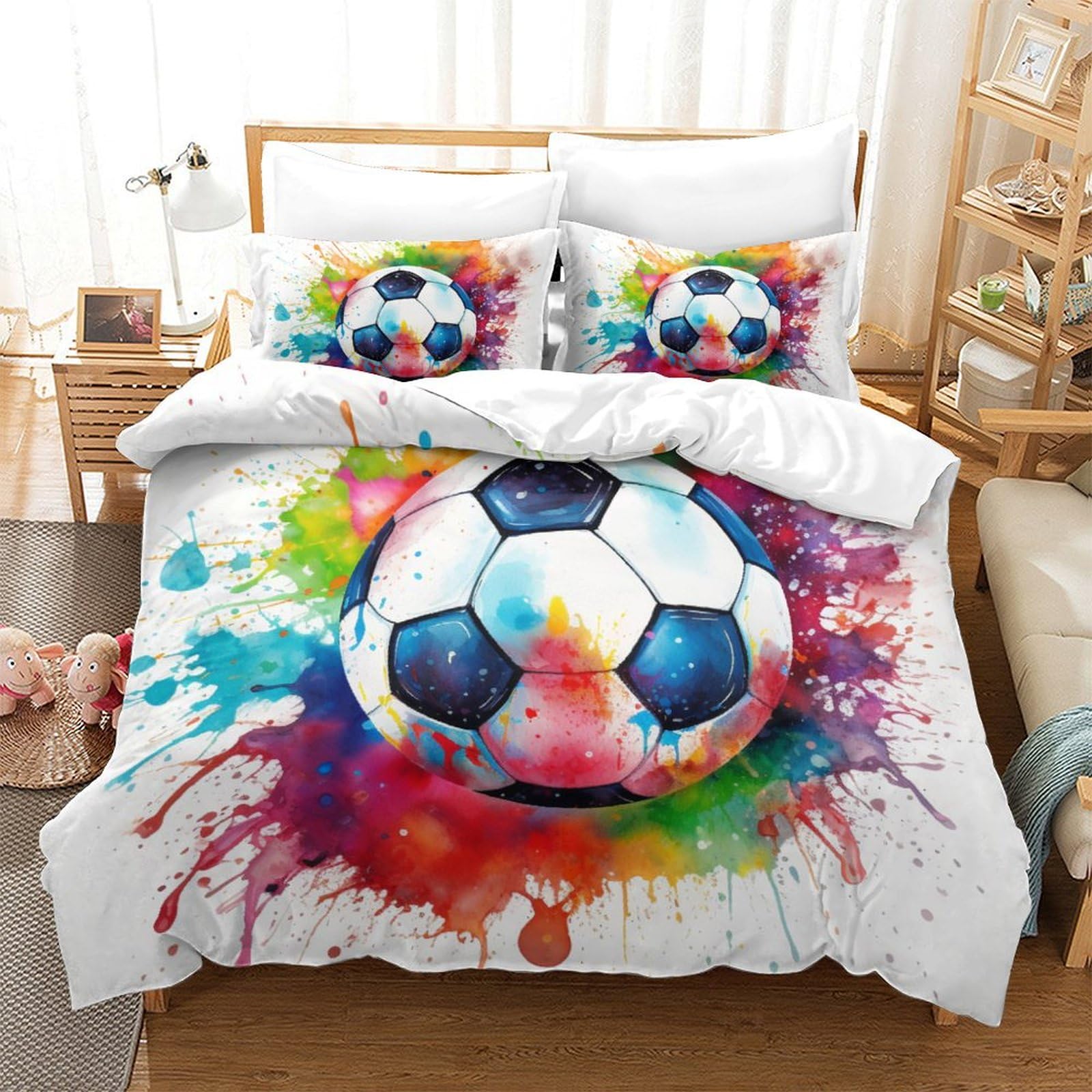 Housse de couette football 3D en microfibre respirante et facile à repasser