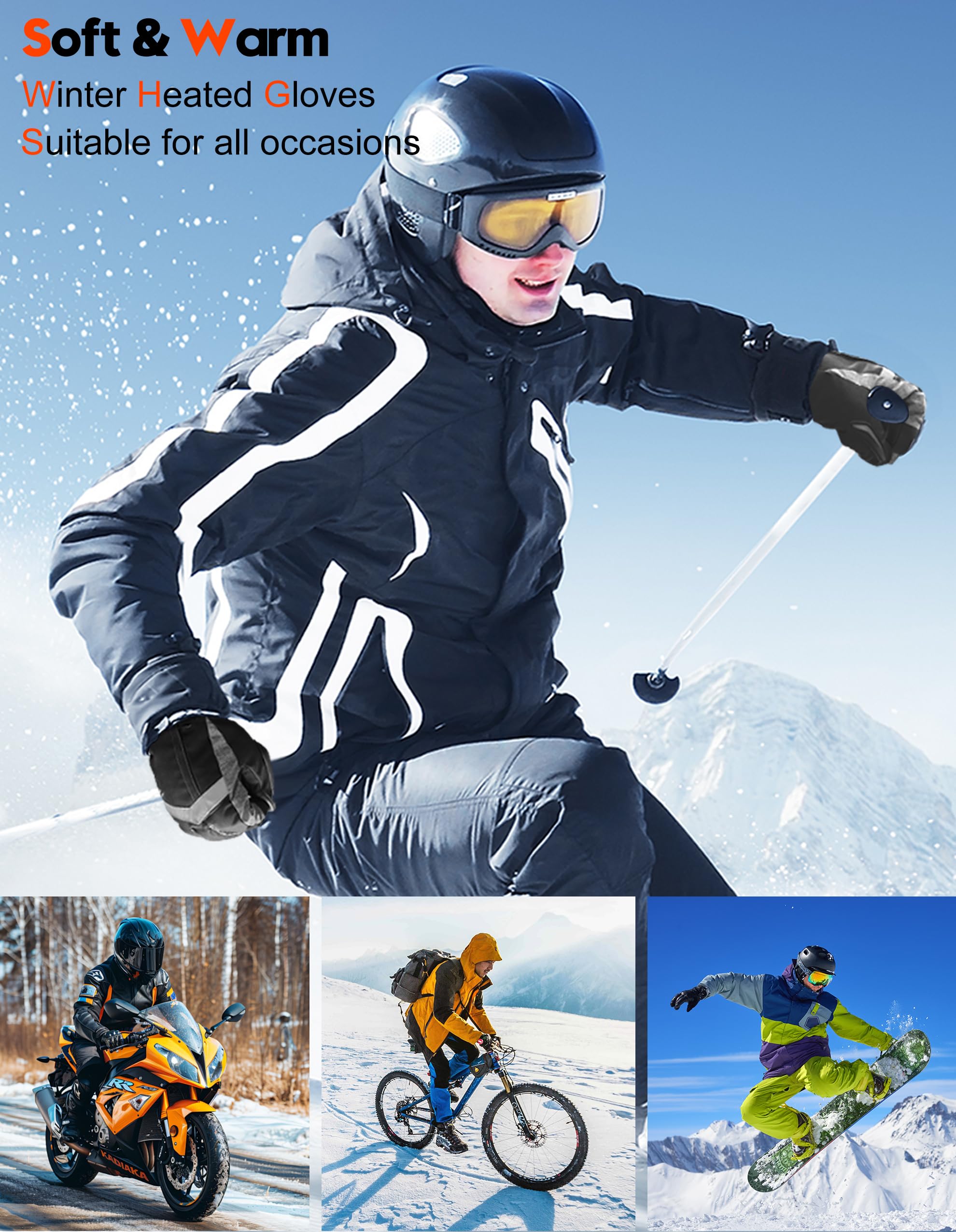 SVPRO Guantes calefactados, 5 V, 6000 mAh, recargables, para hombres y mujeres, guantes de calefacción eléctrica impermeables y resistentes al viento para esquí, caza, motociclismo, senderismo