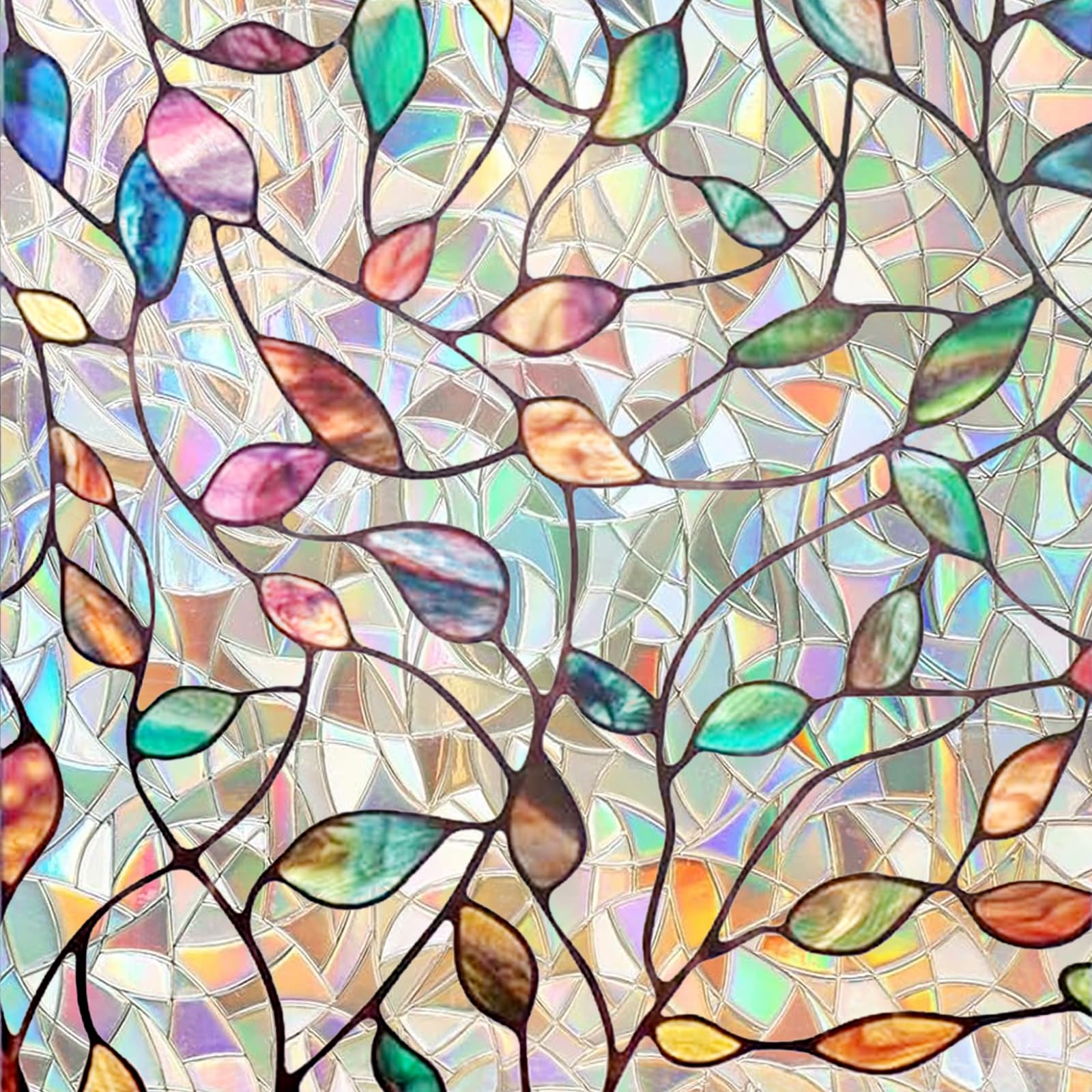 Shinfly Window Film Privacy, Stain Glass Window Film Self Adhesive, Privacy Film for Glass Windows Static Adhesive 90 x 200 cm, Stained Glass Window Film Anti-UV for Office Living Room