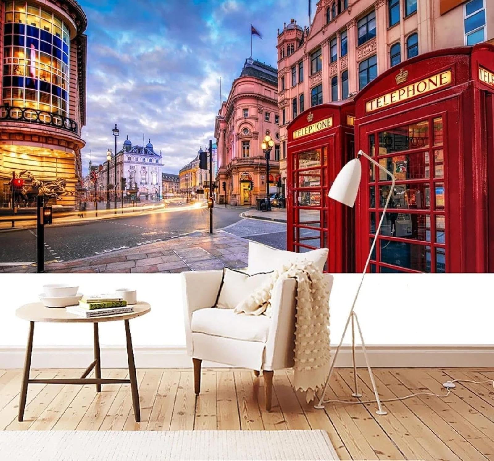 XLMING Red Telephone Box City Skyscrapers Restaurant Café 3D Wallpaper Luxury Silk Study Dining Feature Sofa Grey Bedroom Living Room Tv Decorative Wall-400cm×280cm