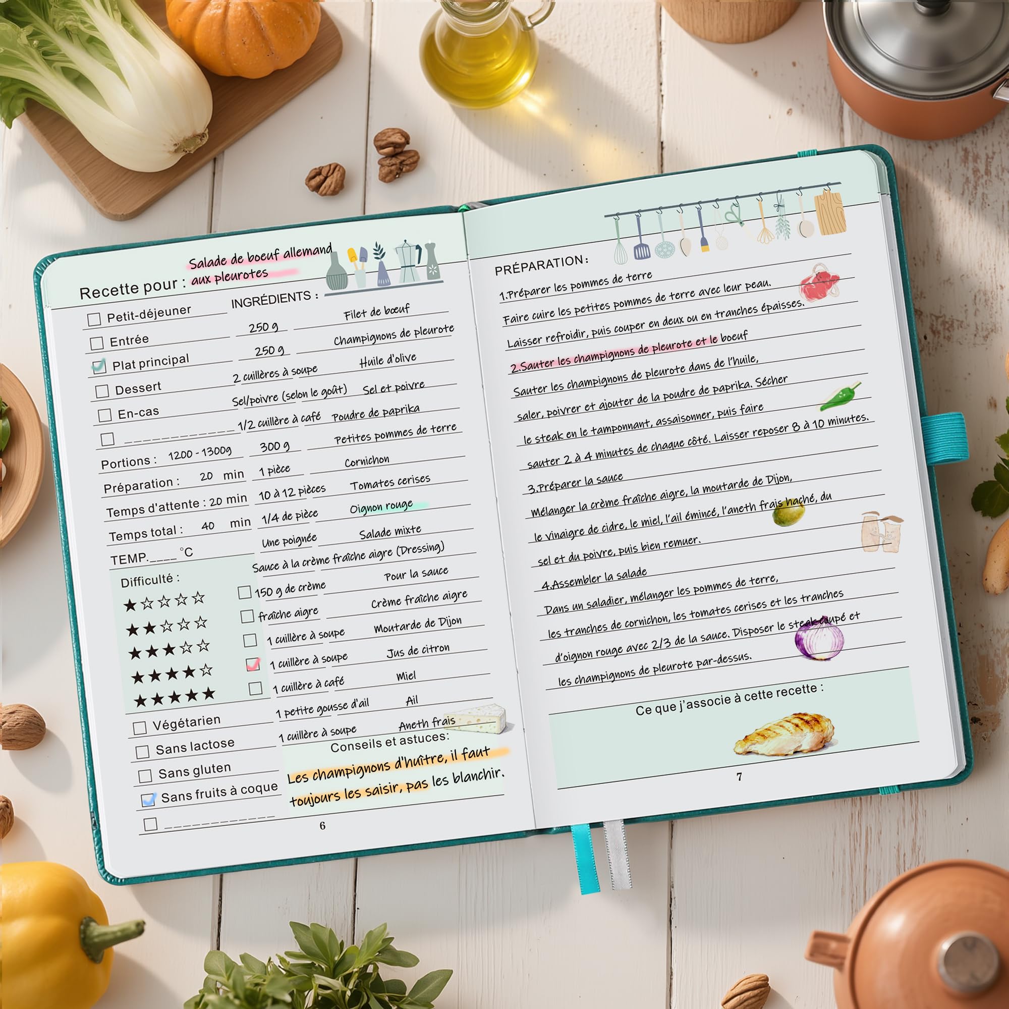 Carnet de Recettes à Remplir A5 – Livre de Recettes Vierge avec Index, Cahier de Cuisine Vert militaire