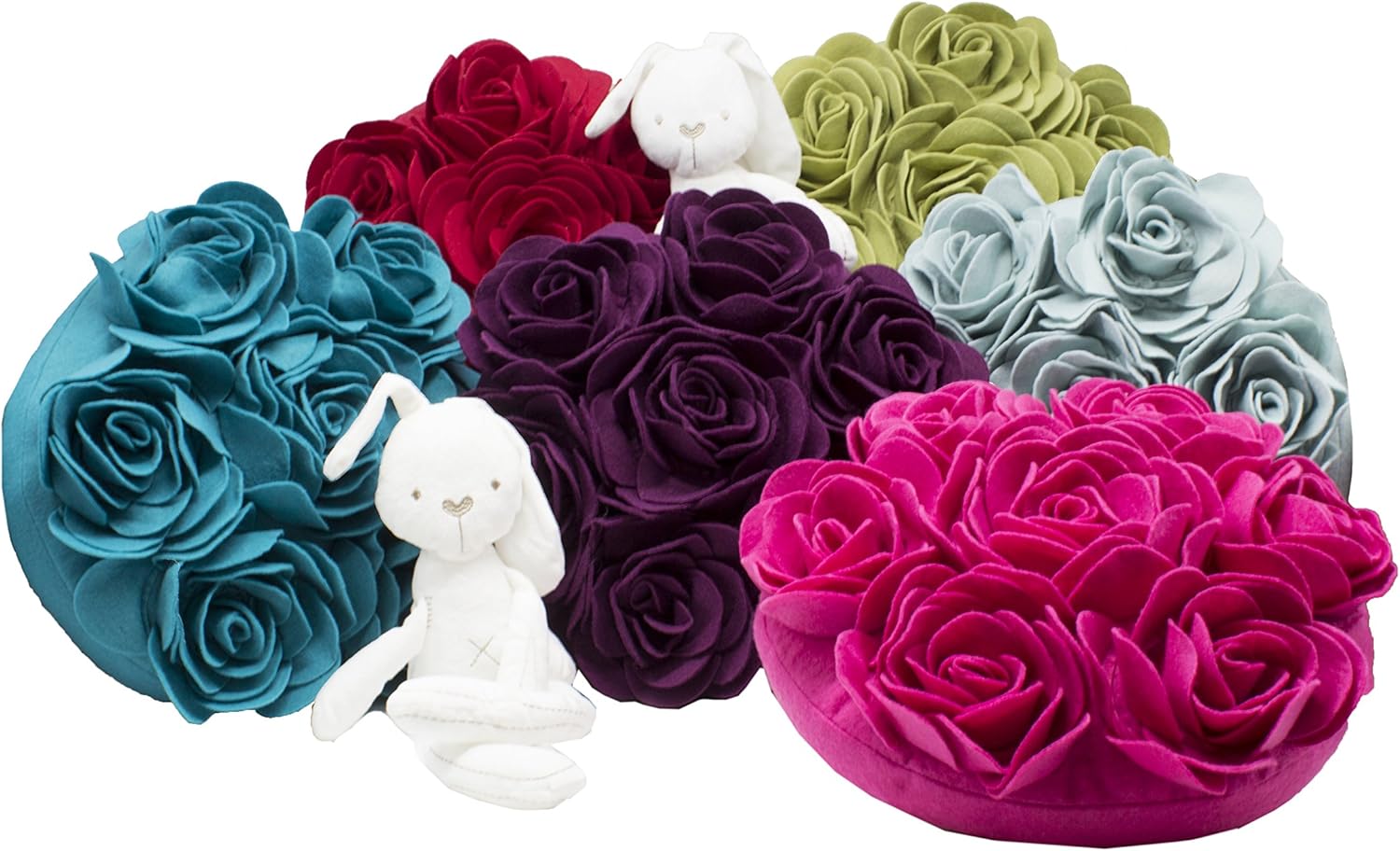 Fennco Styles Unique Multi Rose Motifs Decorative 15" Round Decorative Filled Throw Pillow, Aqua