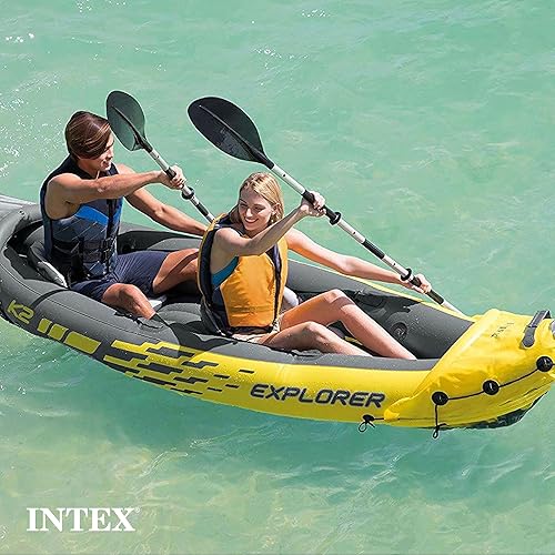 Miniatura 5 de Explorer K2 Kayak juego de kayak inflable para 2 personas con remos de aluminio bombas manuales y eléctricas