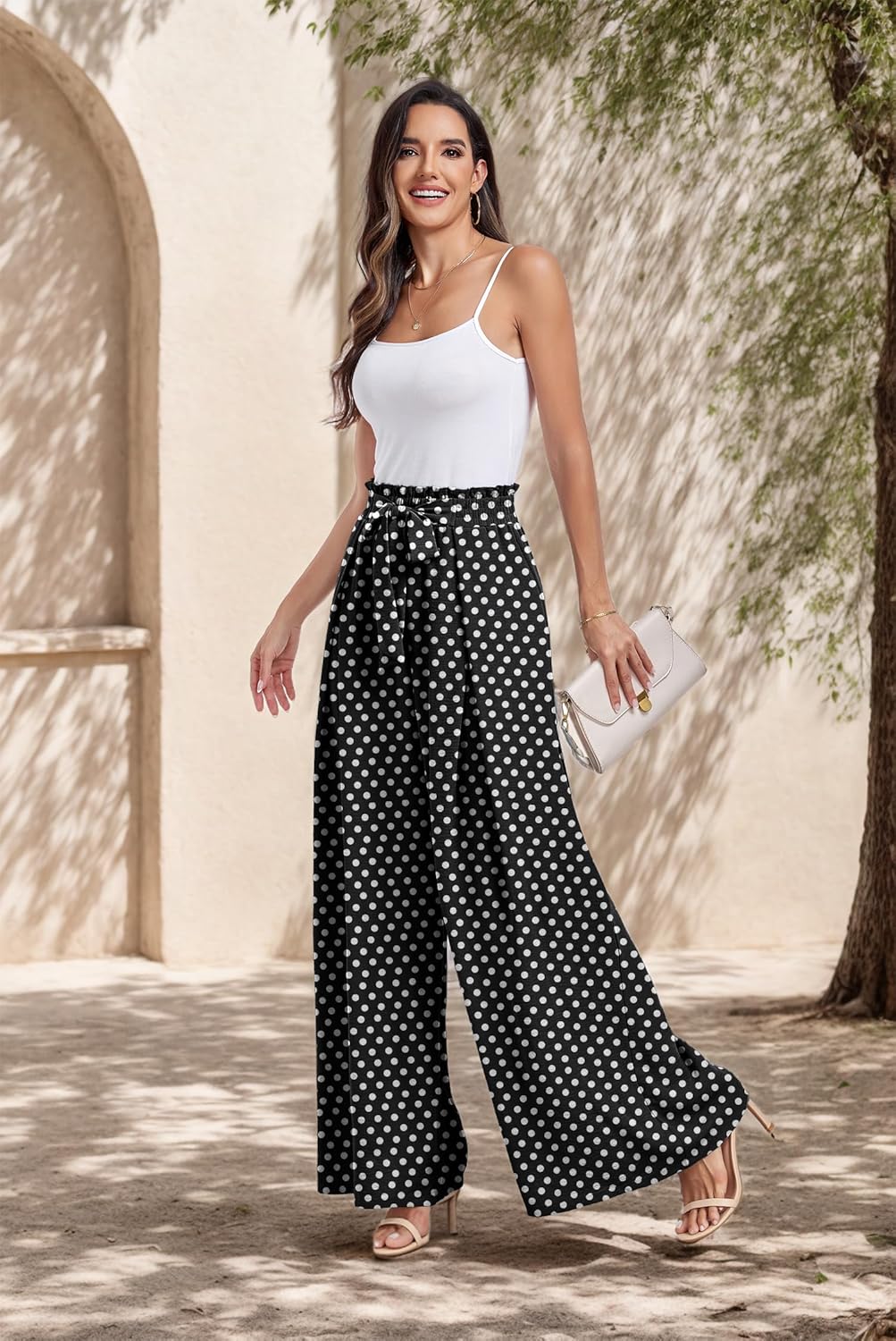 Lepunuo Wide Leg Pants for Women High Waisted Palazzo Pants Work Casual Flowy Tie Knot Trousers with Pockets - Image 2