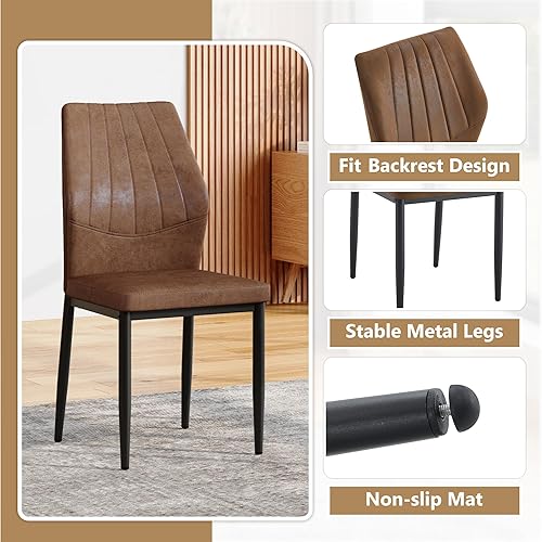Miniatura 3 de Juego de 4 sillas de comedor, modernas sillas de cocina y comedor, asiento acolchado tapizado de piel sintética y patas de metal resistentes, fácil