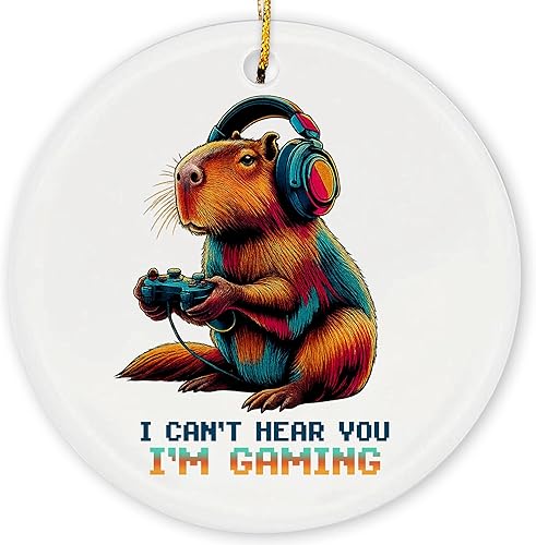 Adorno de gamer 2025 Adornos de juego para árbol de Navidad Capybara - Adorno de cerámica para videojuegos, hombres, adolescentes y niños - I