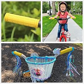 Soft Rubber Mushroom Grips with Tassel Streamers - Non-Slip Bike Grips for Kids, Girls & Boys - MTB, BMX, Mountain & Beach Cruiser Bike Accessories