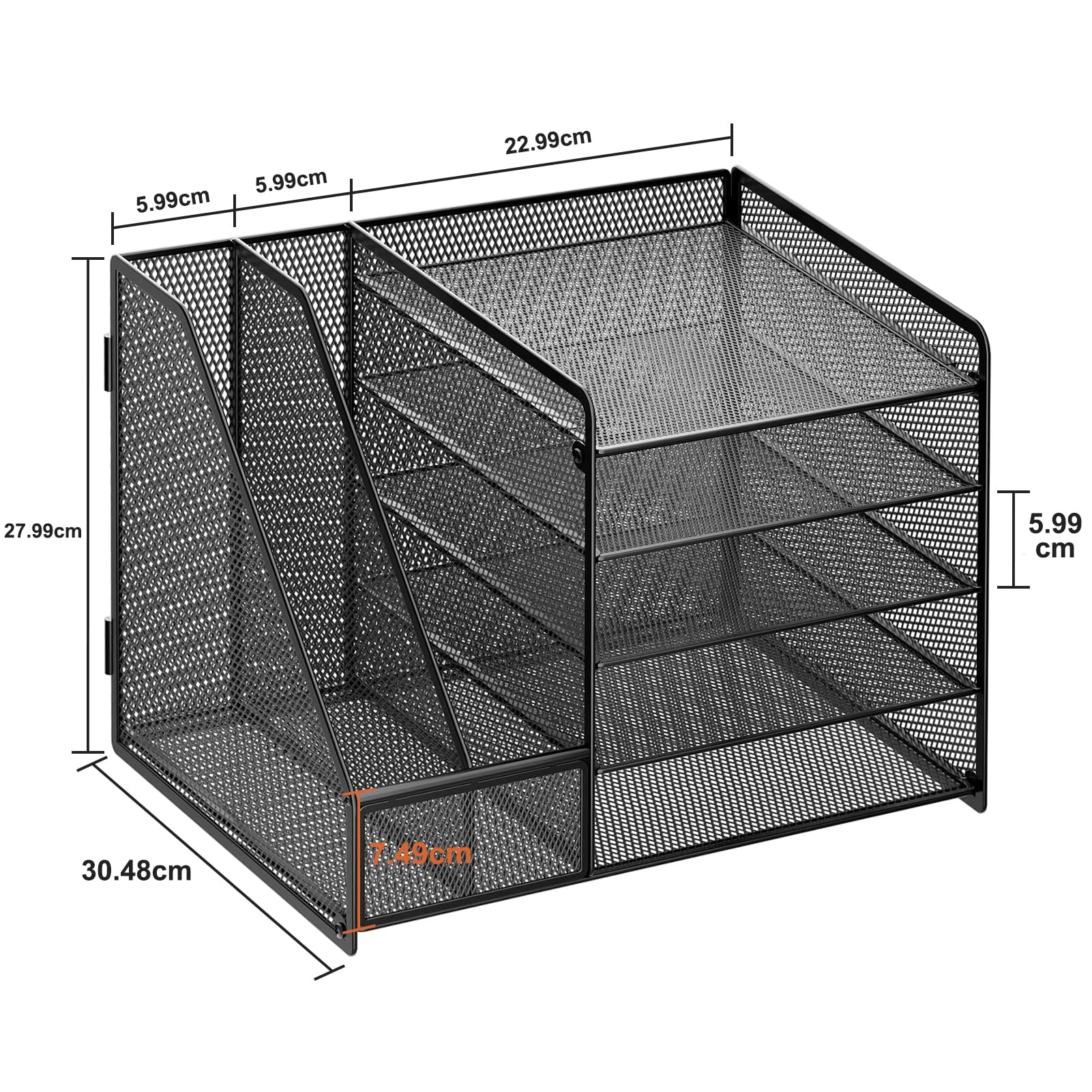 Marbrasse Organizer Scrivania,Porta Documenti Ufficio Scrivania,5 Comparti Porta Documenti Scrivania con 2 Portapenne per Casa Ufficio (Nero Portapenne senza Cassetto)