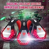 Vista 6 de ENVEL Auriculares para juegos para PS4 PS5 Switch, sonido envolvente estéreo, micrófono omnidireccional vibración luz LED compatible con Xbox One X