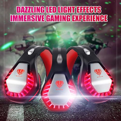 Miniatura 6 de ENVEL Auriculares para juegos para PS4 PS5 Switch, sonido envolvente estéreo, micrófono omnidireccional vibración luz LED compatible con Xbox One X