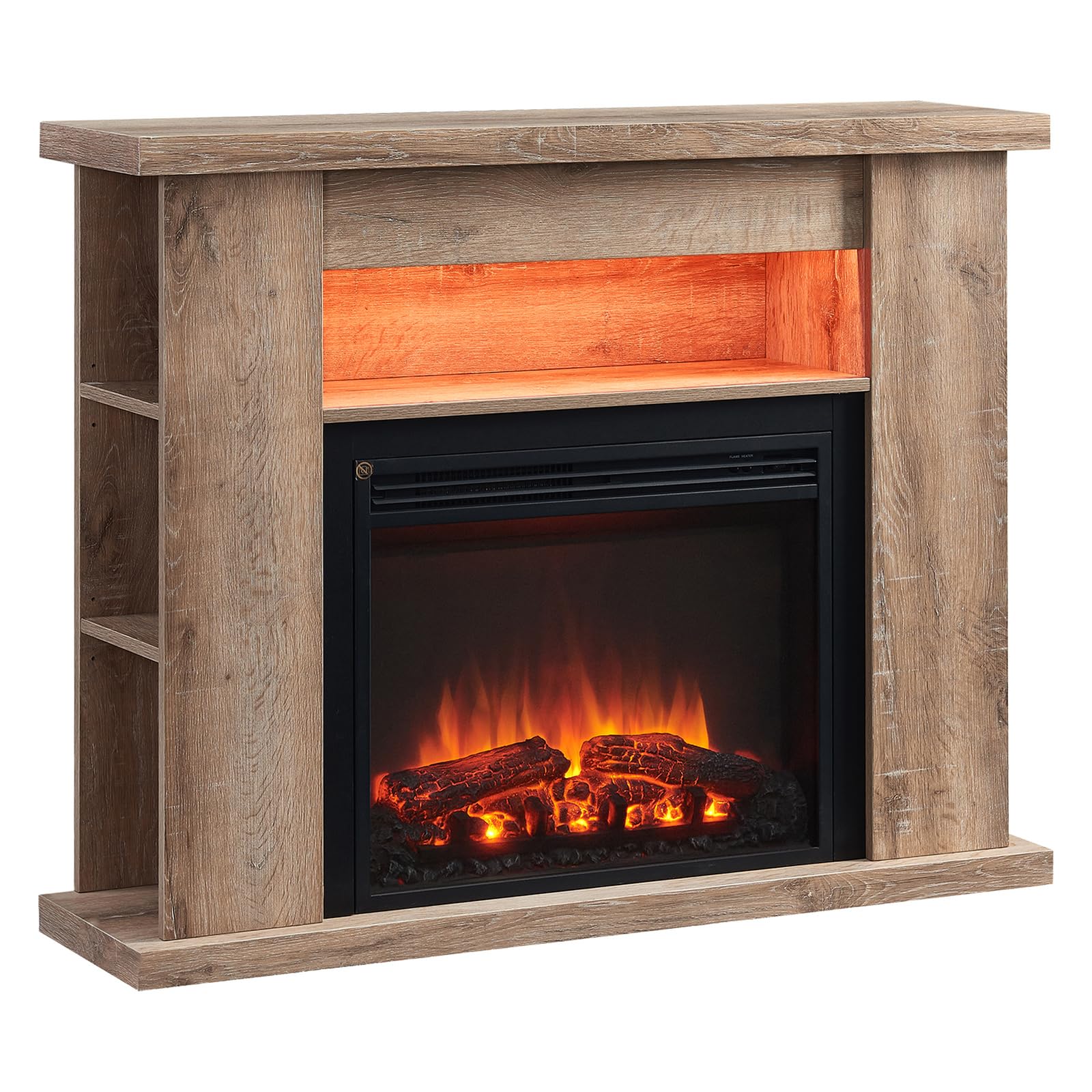 FLAMME 43 inch Electric Fire and Surround Suite, Lipson Rustic Light Oak | 2kW Heater (1000W/2000W), 5 Brightness Levels, 13 Mood Lights, Remote Control, 7-Day Timer, Plug In, No Chimney Needed