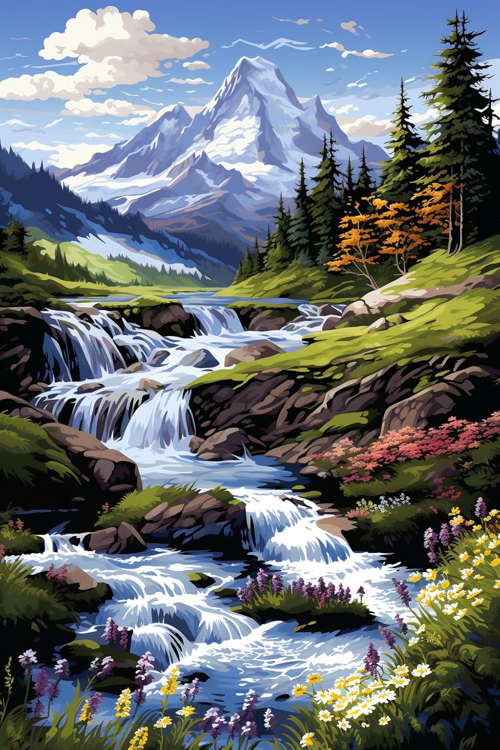 Sewnsty Needlepoint Kits 14CT Stamped Cross Stitch Kits for Adults Mountain Flowers Counted Cross Stitch Kits Cross Stitch Patterns (Landscape)