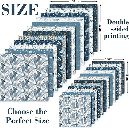 Miniatura 2 de Whaline 24 piezas de papel con patrón de Navidad, acuarela, álbum de recortes de invierno, papel especial de copo de nieve blanco y azul, papel de