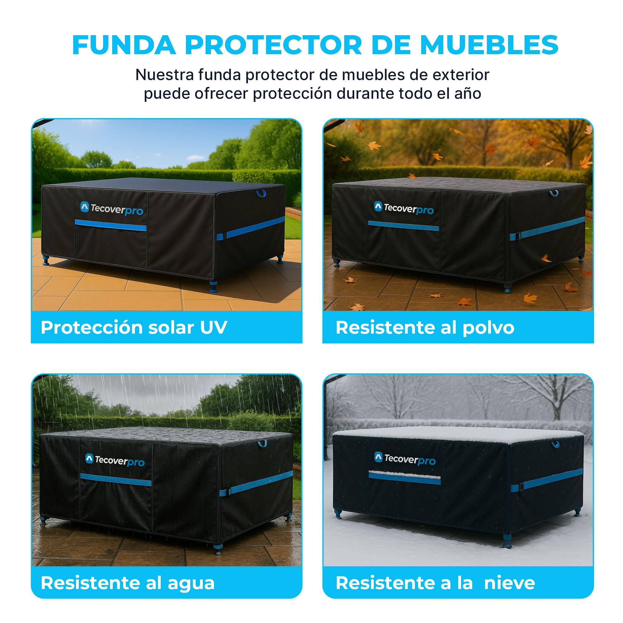 Funda Mesa Exterior Impermeable con Tela Oxford 420D 180 * 120 * 74CM con Salidas de Aire y Cinta reparadora para roturas | Funda Muebles Exterior Impermeable | Fundas Muebles Jardin