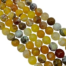 12mm Faceted Mixed Yellow/Green Agate Round/Ball Shaped Beads - 14.75" Strand Approximately 32 Beads - Natural Semi-Precious Gemstone