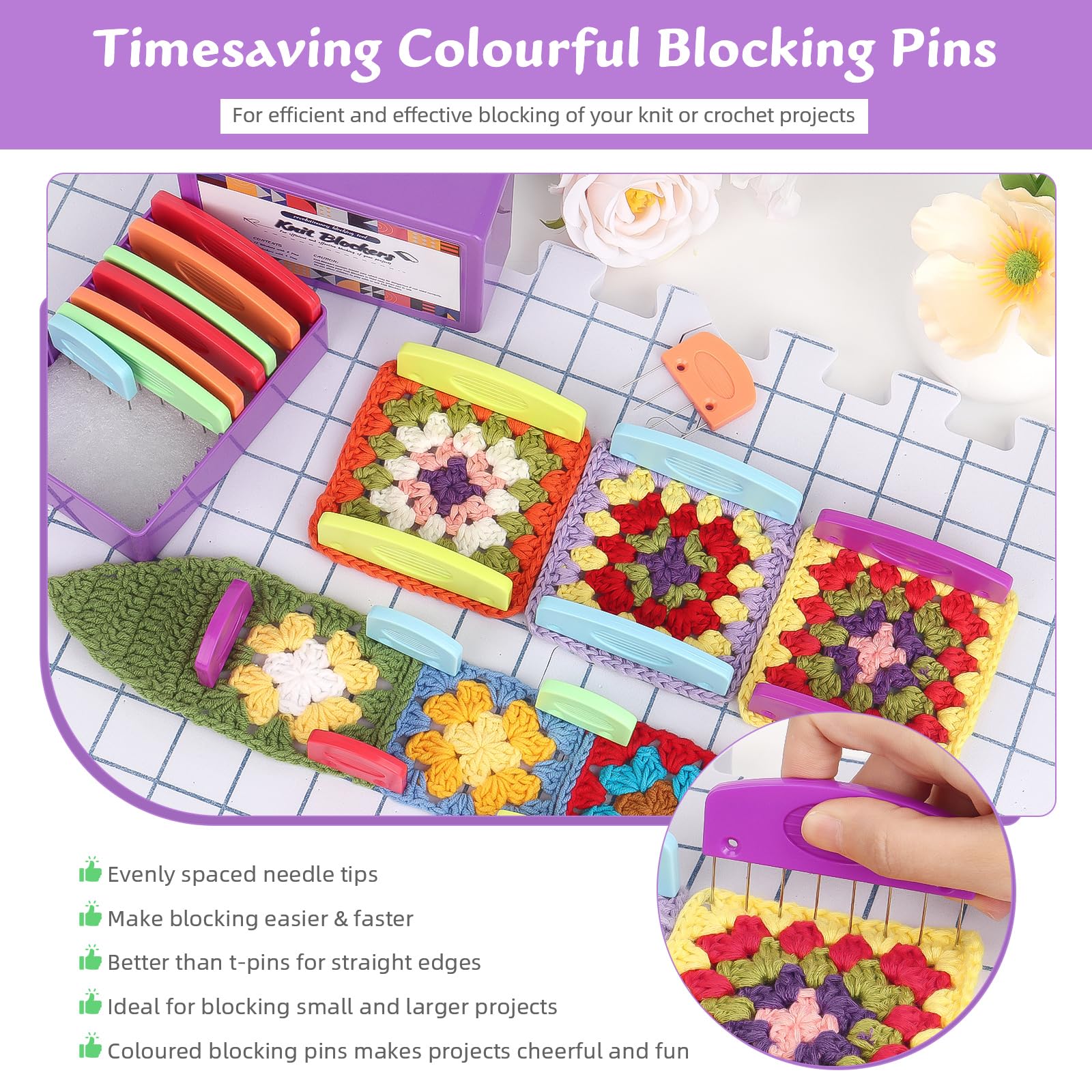 Aeelike Blocking Pins, 20Pcs Colourful Blocking Pins for Knitting & Crochet Projects, Knit Blockers Combs Set - Image 4