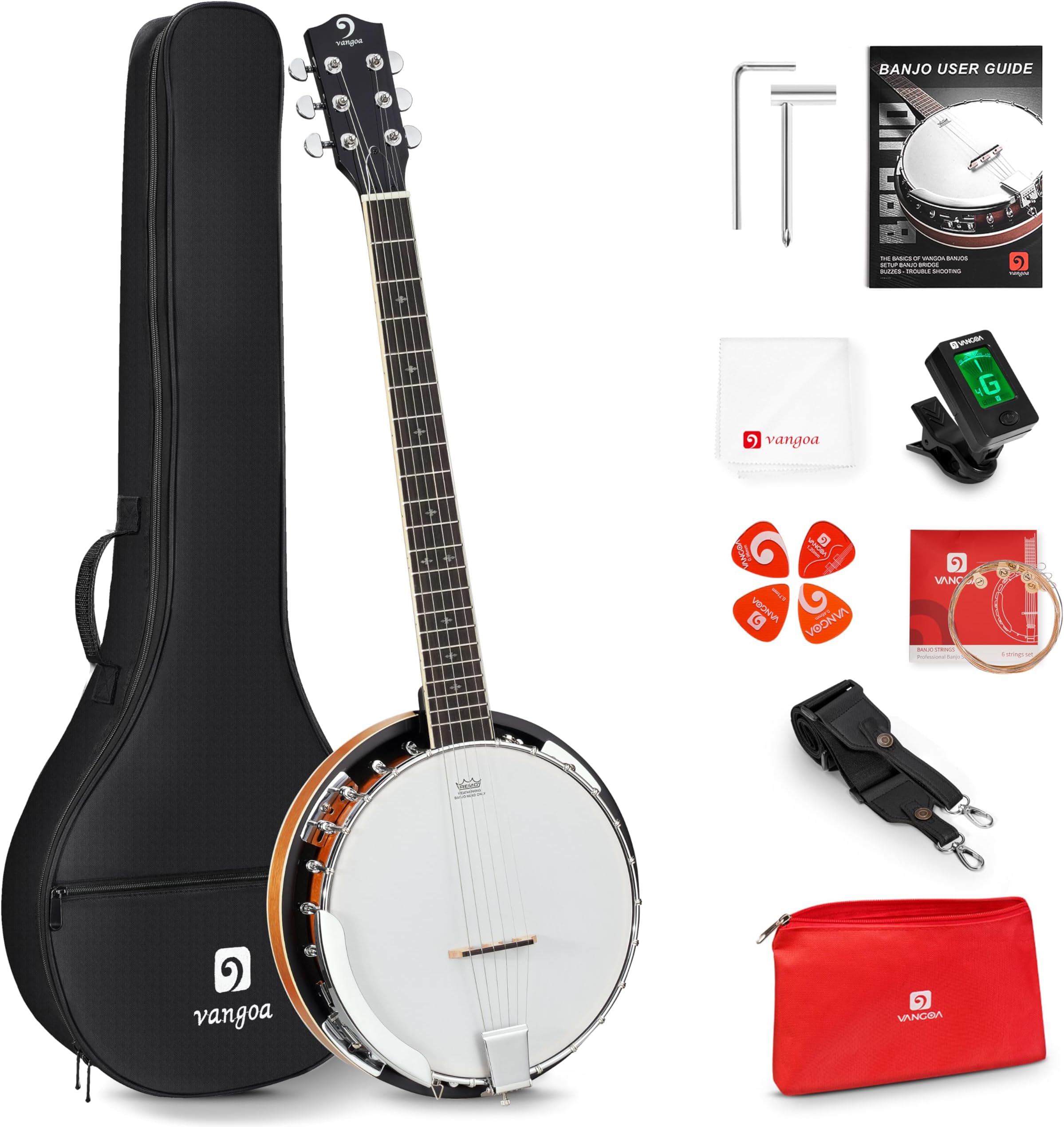 6 String Banjo Guitar Full Size, 38 Inch Banjo Guitar with Resonator Closed Back, Remo Head, Beginner Banjitar Six String Banjo Kit for Adults Teens Starters