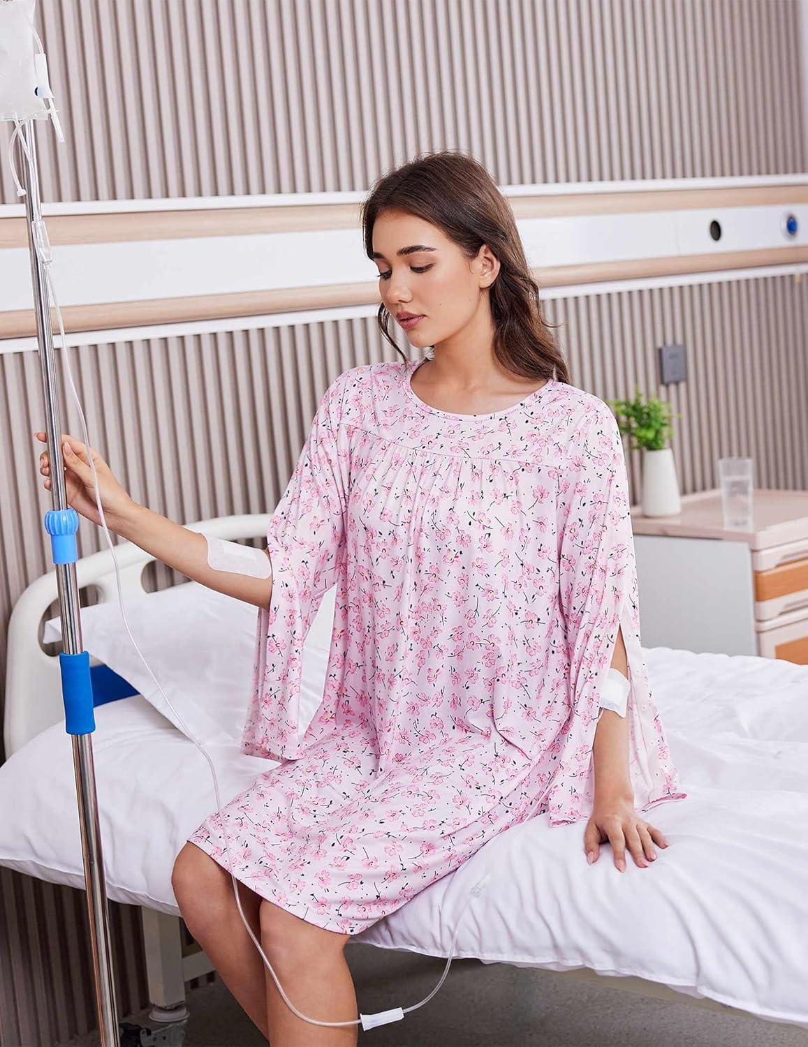 Deyeek Hospital Gowns for Women Open Back Dress Long Sleeve Post Surgery Tear Away Adaptive Nightgowns Dialysis Clothing - Image 5