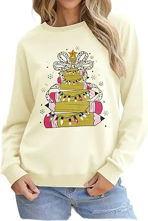 Christmas Sweatshirts for Women Funny Christmas Tree Xmas Cute Graphic Long Sleeve Shirt