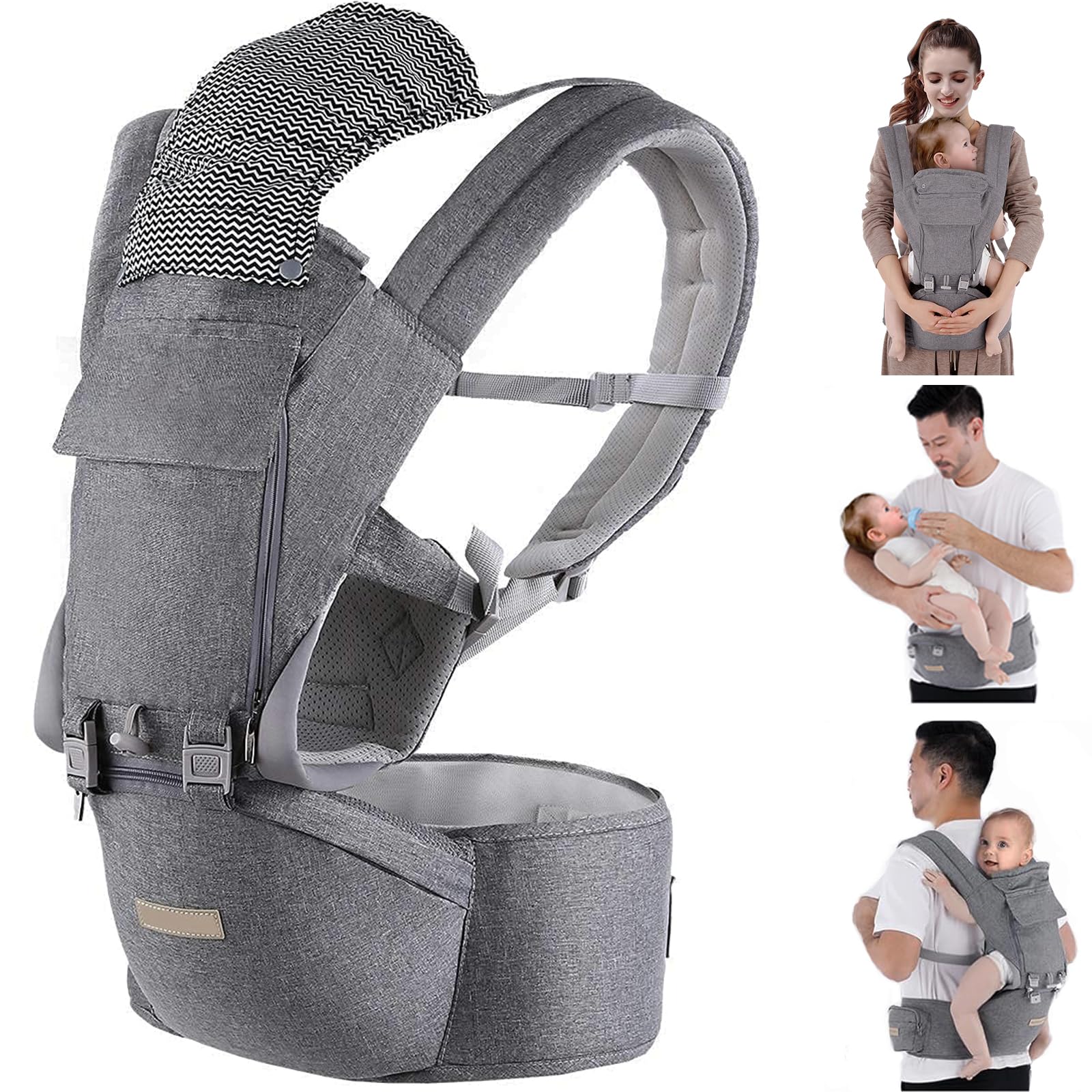 Baby Carrier Multifunction Baby Carrier Backpack with Hip Seat (Ergonomic M Position) Enhanced Lumbar Support - 9 Ways to Carry 3-36 Months 7-41lbs Baby - Ideal for Hands-Free Parenting