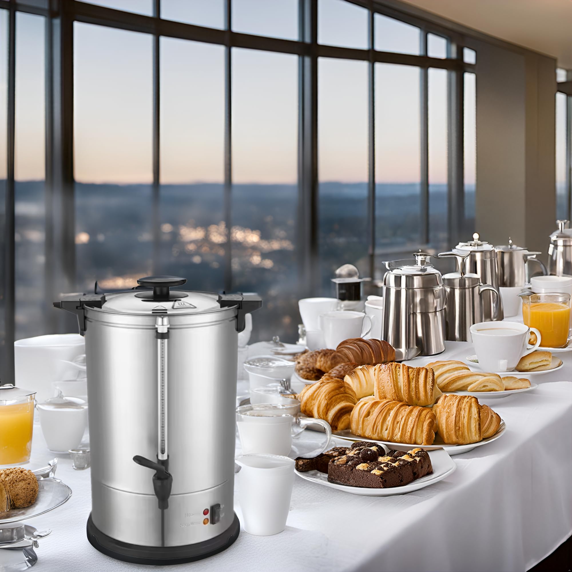 Générique Percolateur à Café Inox 15 Litres - 100 Tasses - 1500W - Avec Panier à Café - Simple Paroi