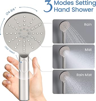 KIBI Circular Bathroom Shower System | 3-Function Ceiling Mounted Shower Faucet Set for Bathroom with Solid Brass Pressure Balanced Construction (Brushed Nickel) (KSF409)