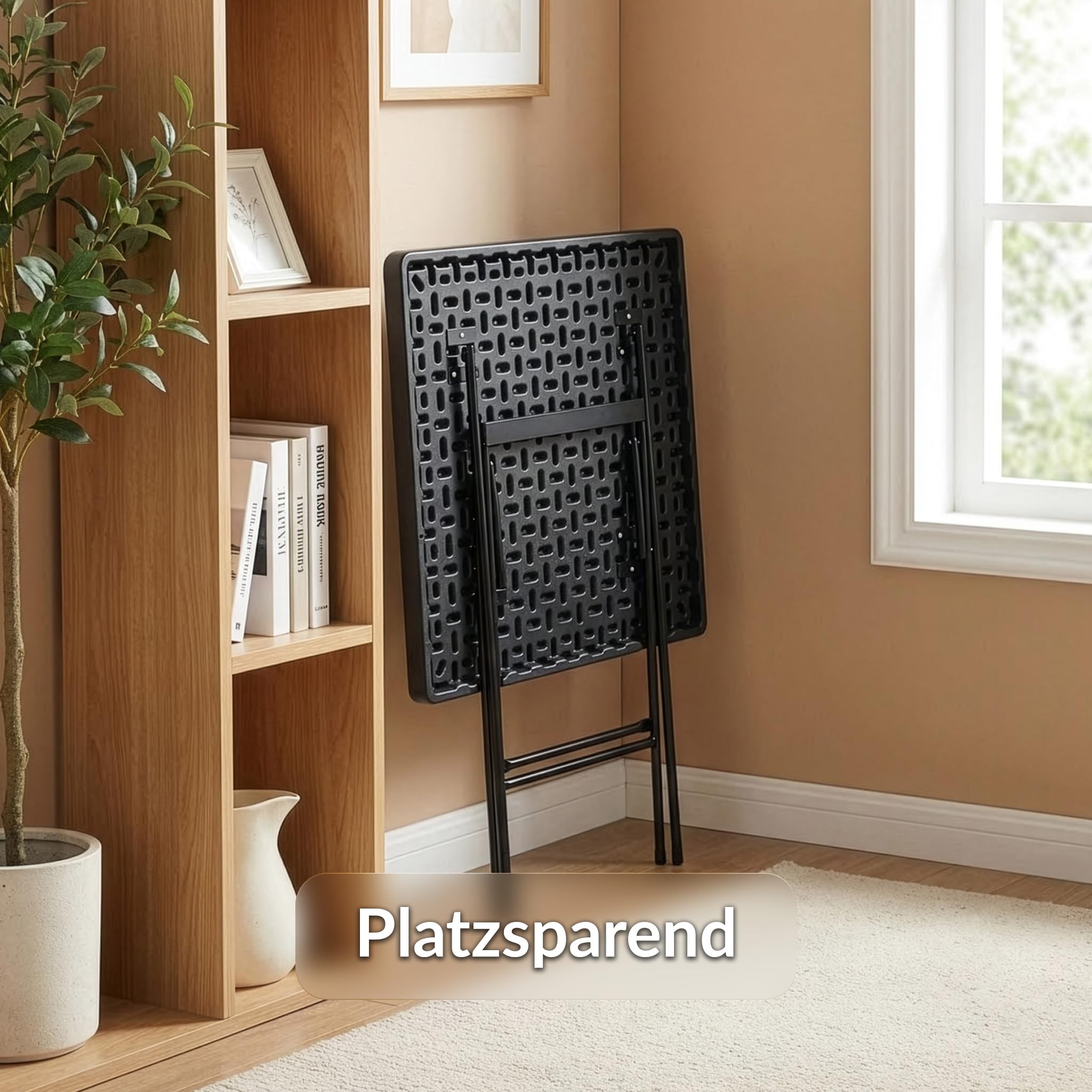 Floordirekt - Tuintafel inklapbaar, kunststof, 180 x 75 cm, buffettafel met draaggreep, klaptafel voor tuin, terras en balkon, campingtafel voor 6 personen, Toyama