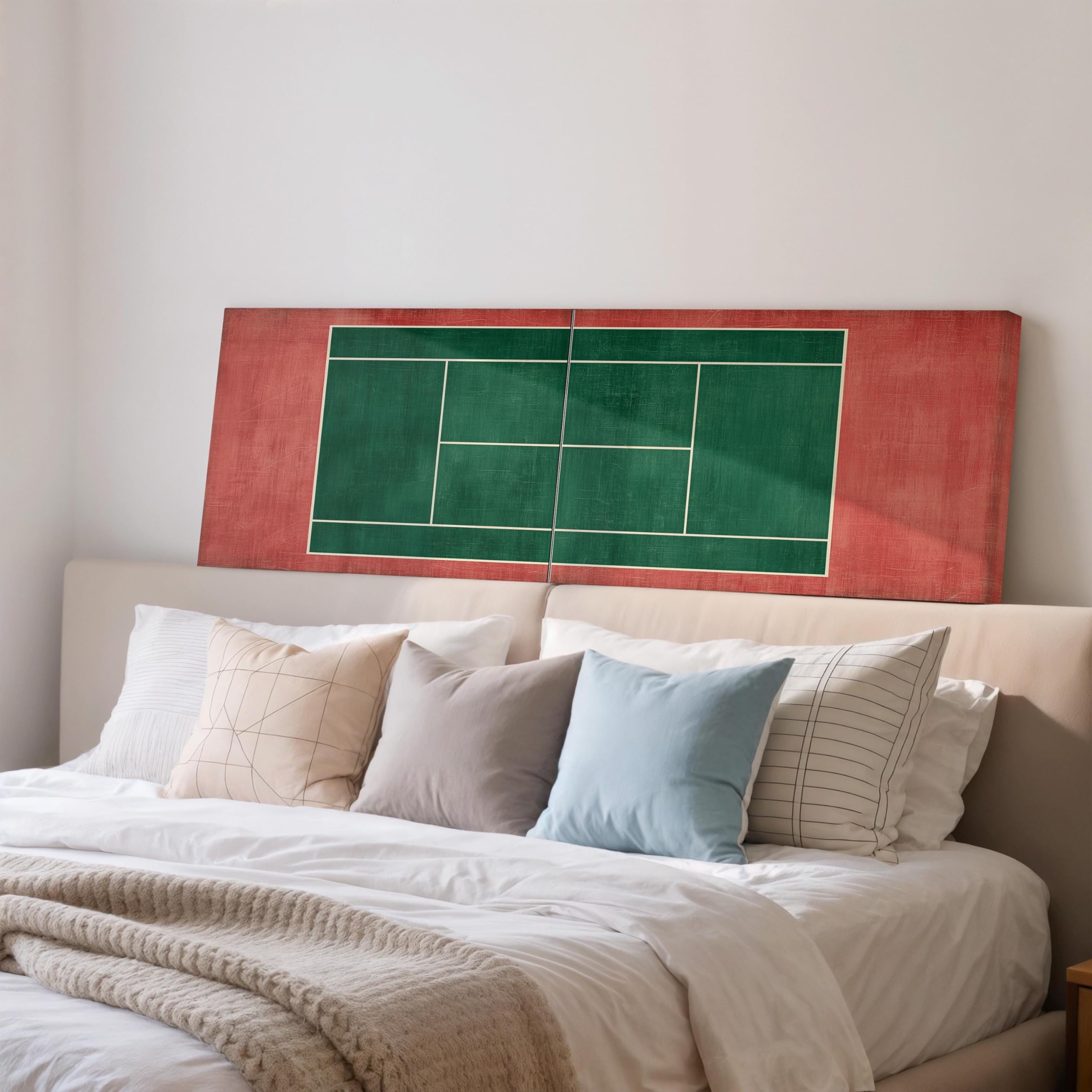 XBTYKPB Vintage Tennis Court Print, Wide Panoramic Canvas Art, Long Horizontal Framed Print, Sports Wall Decor, Room Art Painting(35x105cm/Frameless)