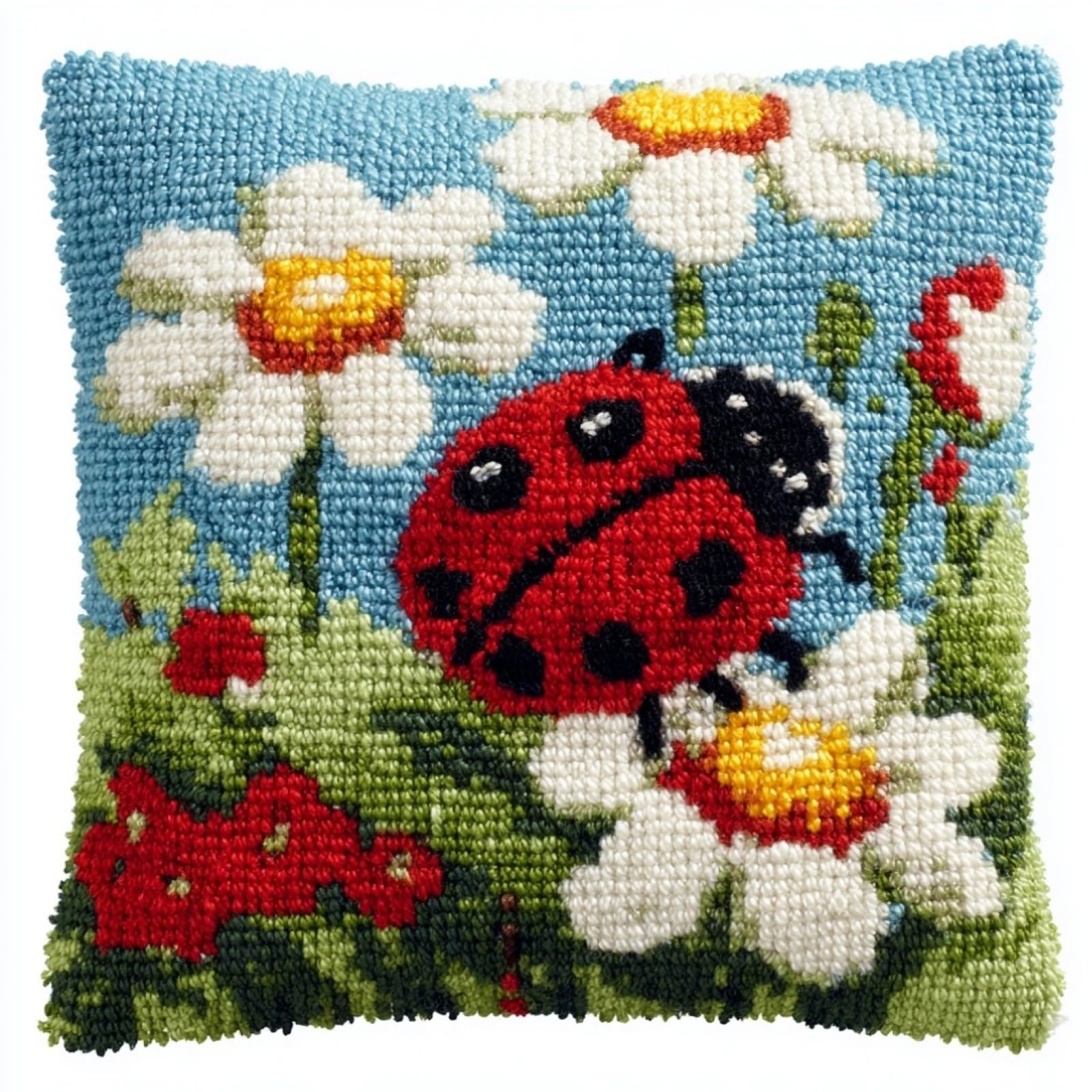 AxiangziK DIY Latch Hook Cushion Kit for Adults,Flowers and Ladybugs