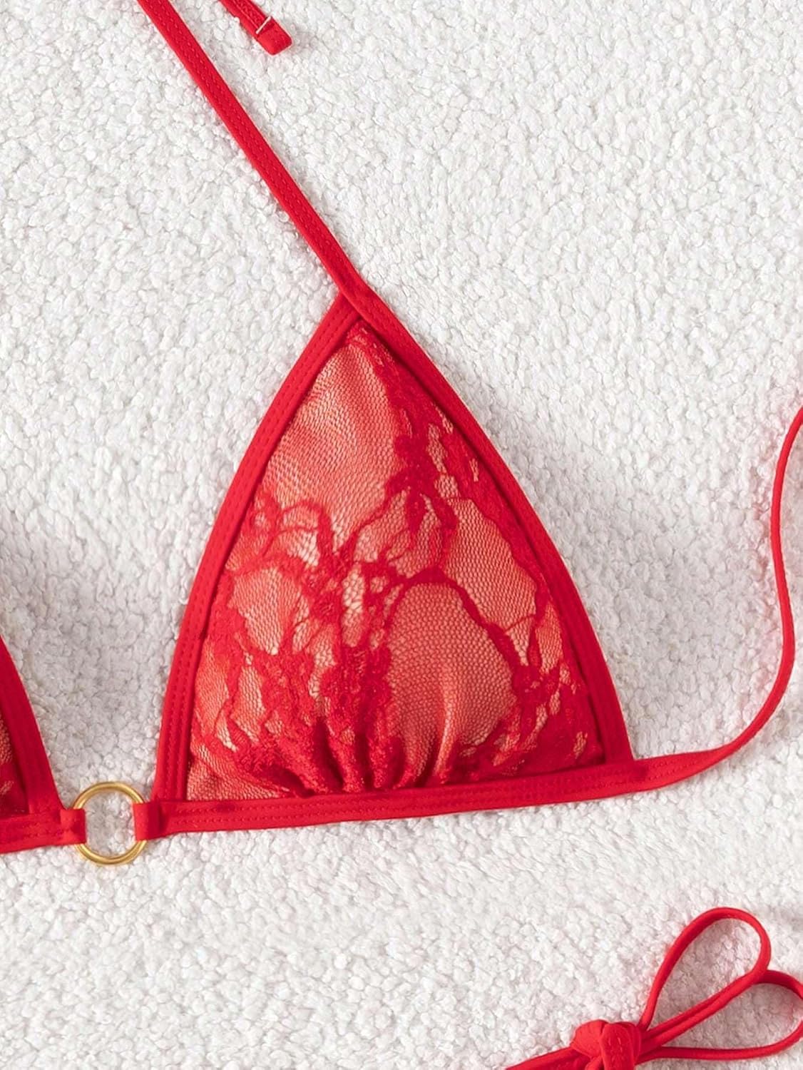 Fanuerg Women's Triangle Bikini Sets Sexy Halter String Two Piece Swimsuits Lace Floral Thong Bathing Suit Tie Swimwear - Image 7