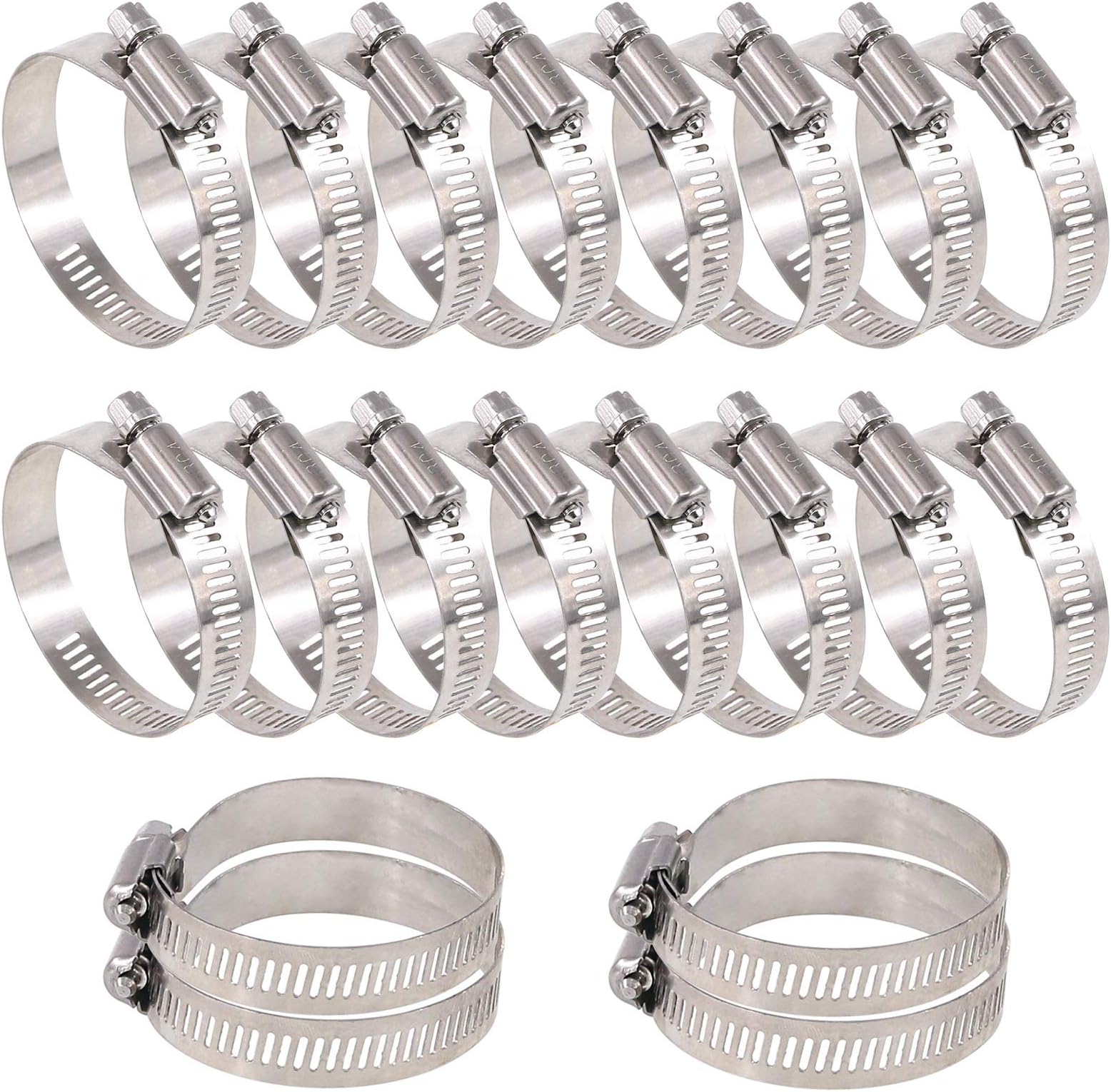 Glarks 20Pcs 304 Stainless Steel Adjustable 33-57MM Range Worm Gear Hose Clamps Assortment Kit, Fuel Line Clamp for Water Pipe, Plumbing, Automotive and Mechanical Application (33-57MM)