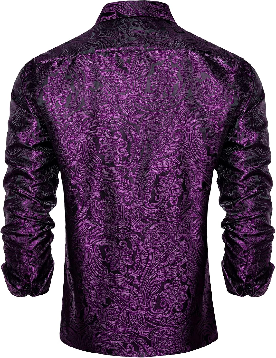 DiBanGu Mens Silk Paisley Dress Shirts,Long Sleeve Button Down Shirt Casual Regular Fit Shirt for Men Wedding Party