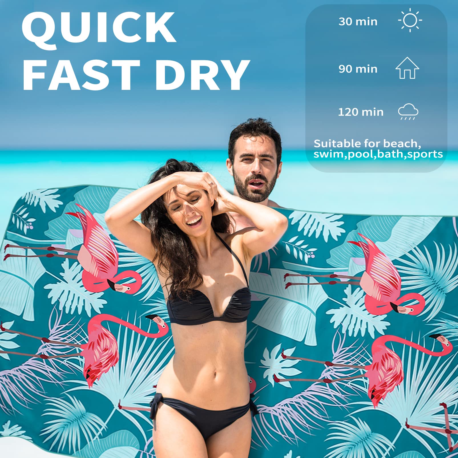 Confezione da 2 teli da spiaggia leggeri e sottili, di grandi dimensioni, 180,3 x 81,3 cm, in microfibra, senza sabbia, per adulti, ad asciugatura rapida, viaggi, campeggio, spiaggia, vacanze,