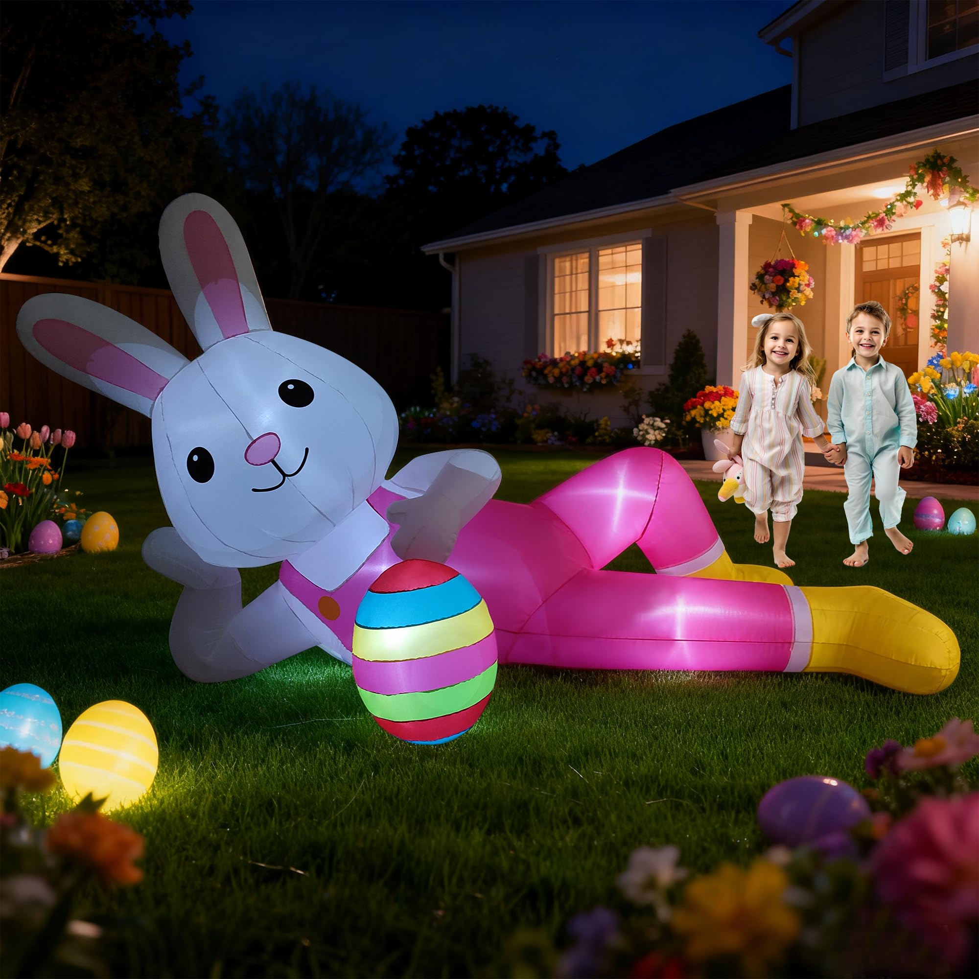 Photo 1 of 12ft Giant Easter Bunny Inflatable Lying Bunny Outdoor Decorations Blow up Decor for Yard Decor/Lawn/Garden/Holiday Party