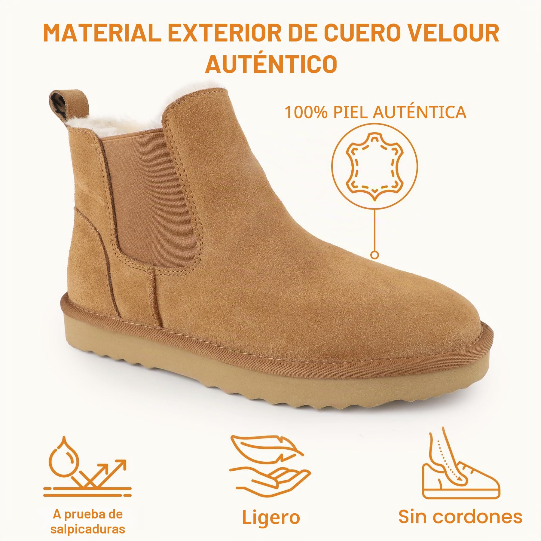 riemot Botas Mujer Invierno Botines Chelsea Piel Ante Cuero LegíTimo Forro Peludo Interior Botas Nieve Mujer CáLidas Adecuado Para DíA Lluvioso Nieve Zapatos Invierno, 36-42 EU