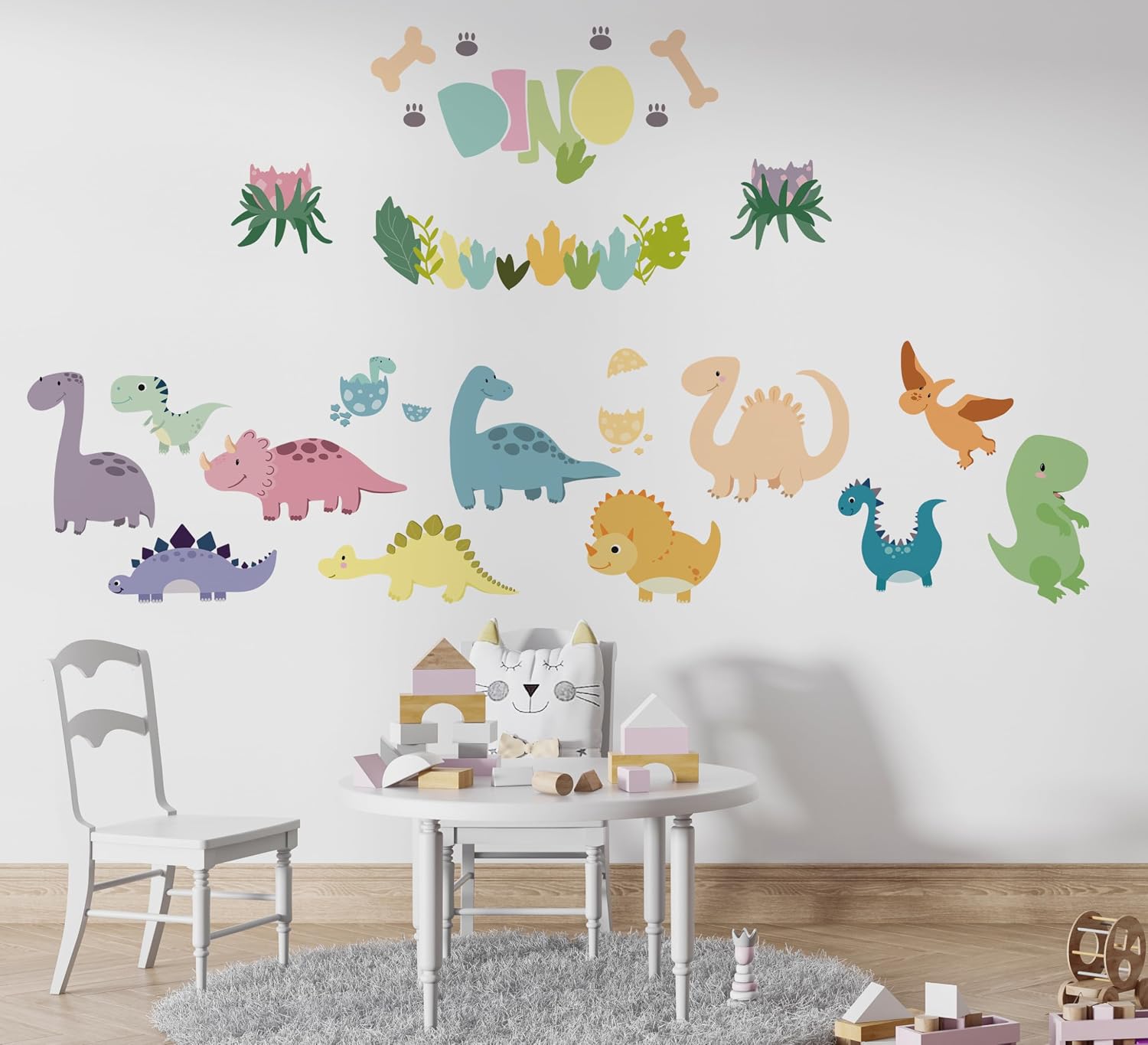 Colorful Dinosaur Wall Decals Nursery Peel and Stick Removable