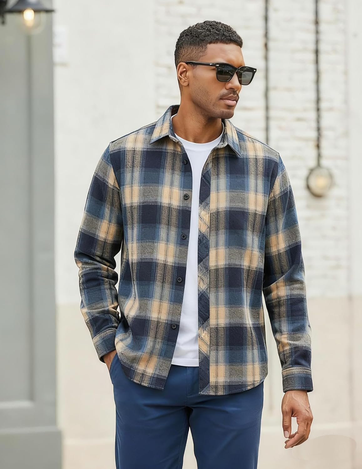 COOFANDY Mens Flannel Shirts Long Sleeve Plaid Button Down Shirts Casual Cotton Shirts - Image 2