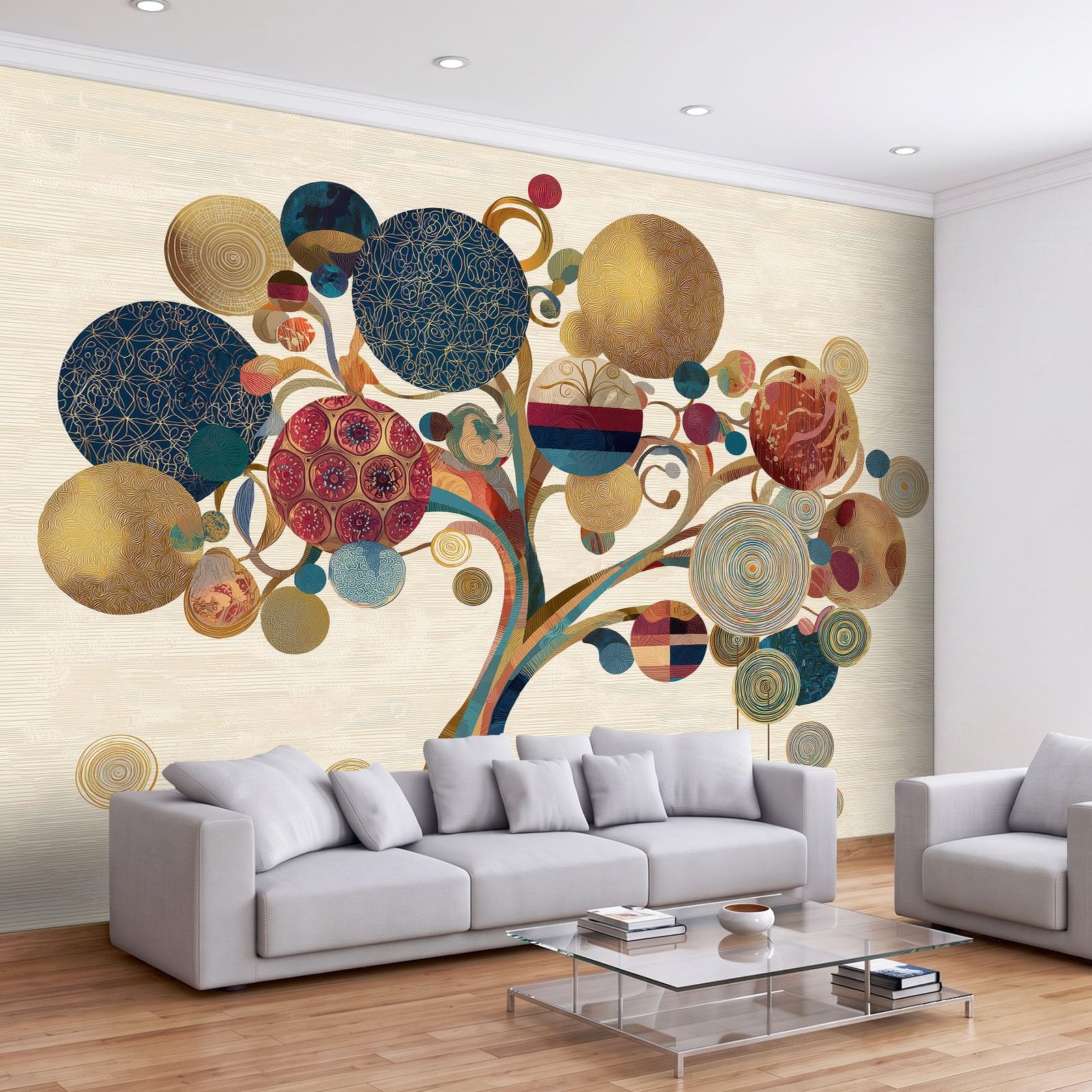 Abstrakcyjna tapeta z motywem drzew, mozaika, włóknina, dla chłopców i dziewczynek, 200 x 140 cm, fototapety, do pokoju dziecięcego, salonu, tapeta na fizelinie, tapeta ścienna, efekt 3D, beżowa