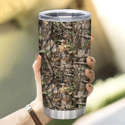 Vista 3 de Hyturtle Regalos personalizados de caza para hombres, vaso de caza de camuflaje de 20 onzas, taza de café de viaje de acero inoxidable, regalo