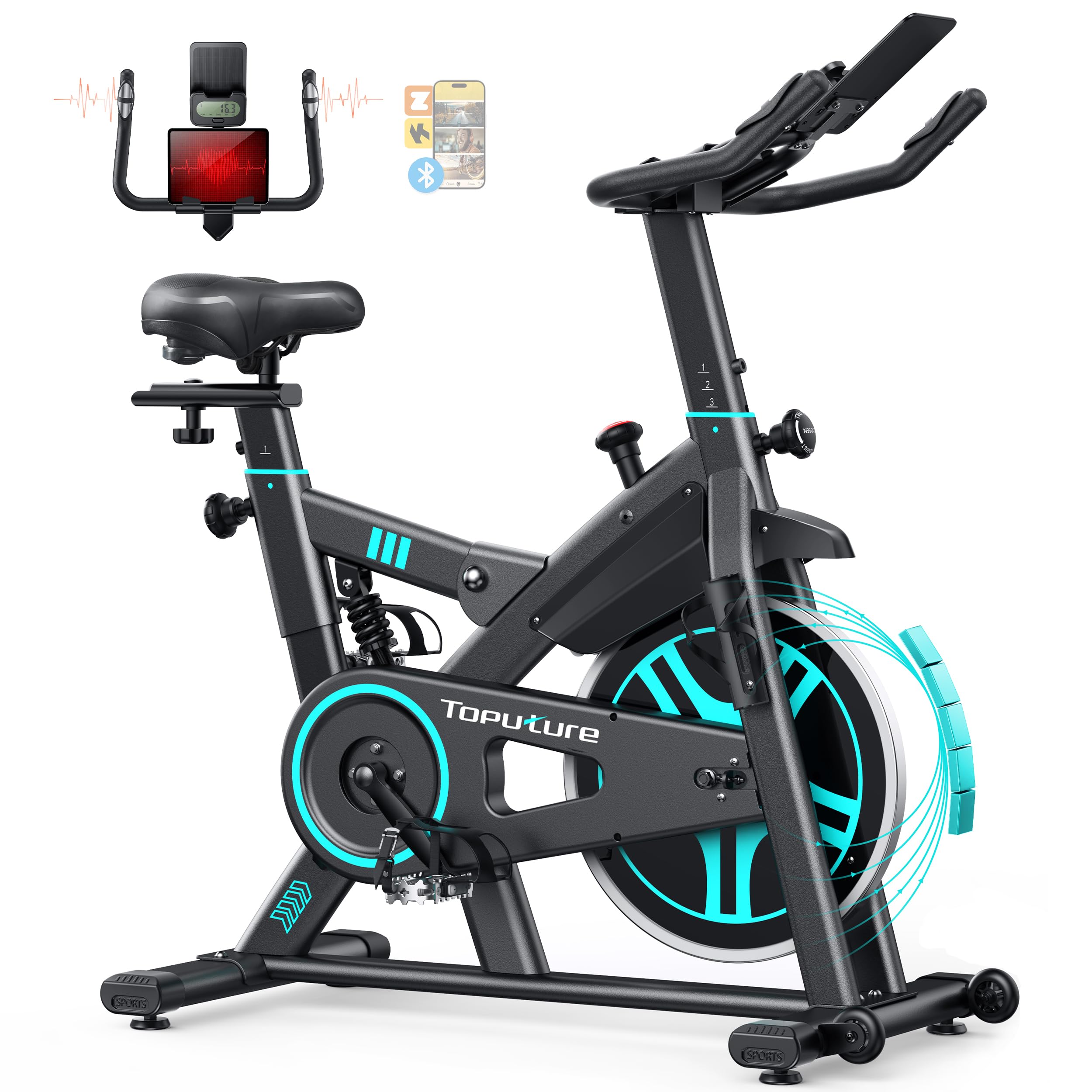 Toputure Bicicleta Estática para Uso DoméStico con APP y Volante 15KG