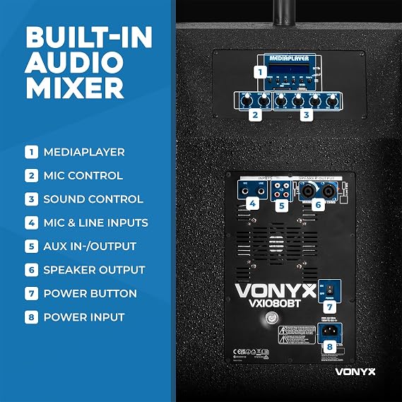 Vonyx VX1080BT active column line array speaker system with 2x 15