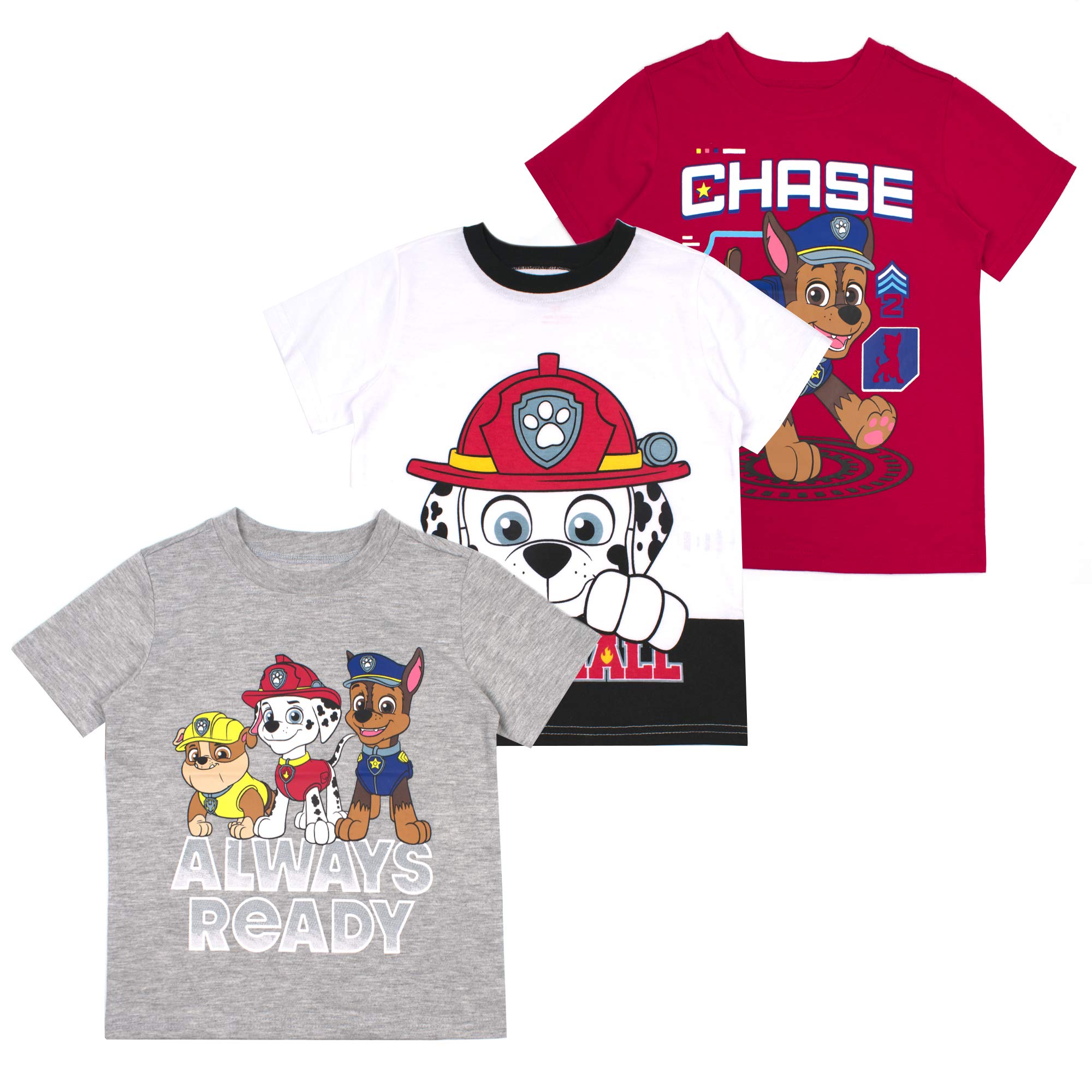 Paw PatrolNickelodeon Marshall, Chase, and Rubble Boys' 3 Pack T-Shirts for Toddlers and Little Kids – Blue/Navy/Yellow