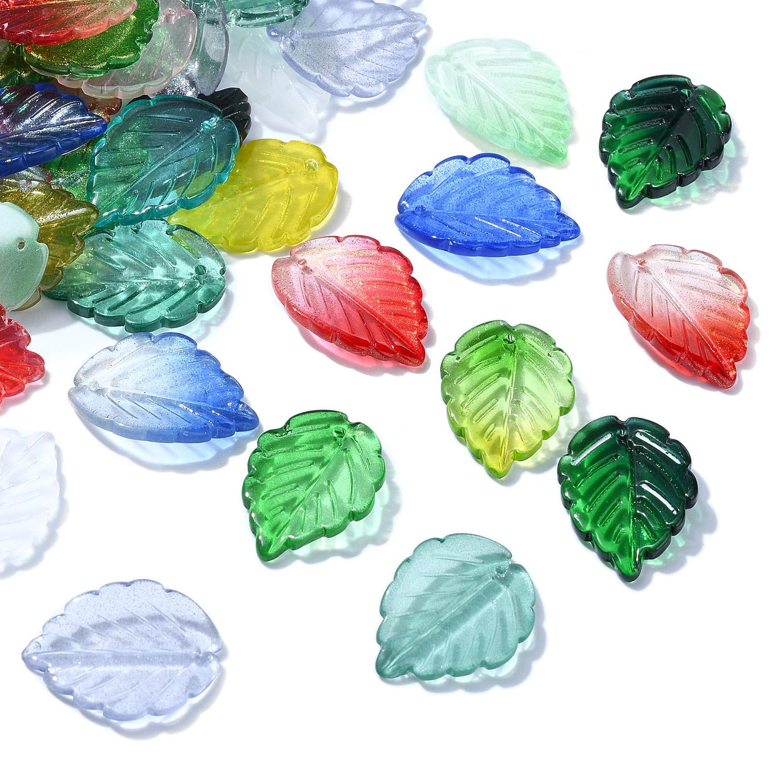 Stiesy 100 Mixed Colour Leaf Glass Beads for Jewellry Making, Bracelet, Necklace, Earring, DIY Crafts — image 1