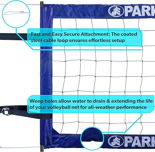 Miniatura 3 de Park & Sun Sports - Red de voleibol profesional para interiores y exteriores con cable de acero superior e inferior, azul, talla única