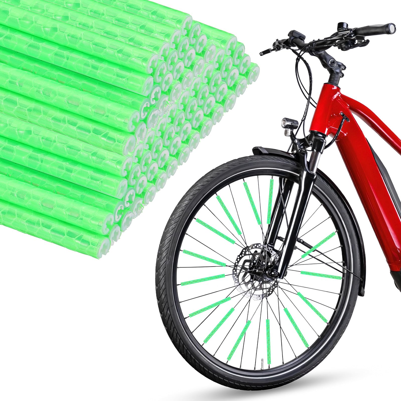 VIAPUICE Bike Reflective Spoke Skins 36Pcs - Green Bicycle Wheel Reflector Tube, Reflective Spoke Covers for Bike & Motorcycle Night Riding Safety Wheel Decoration