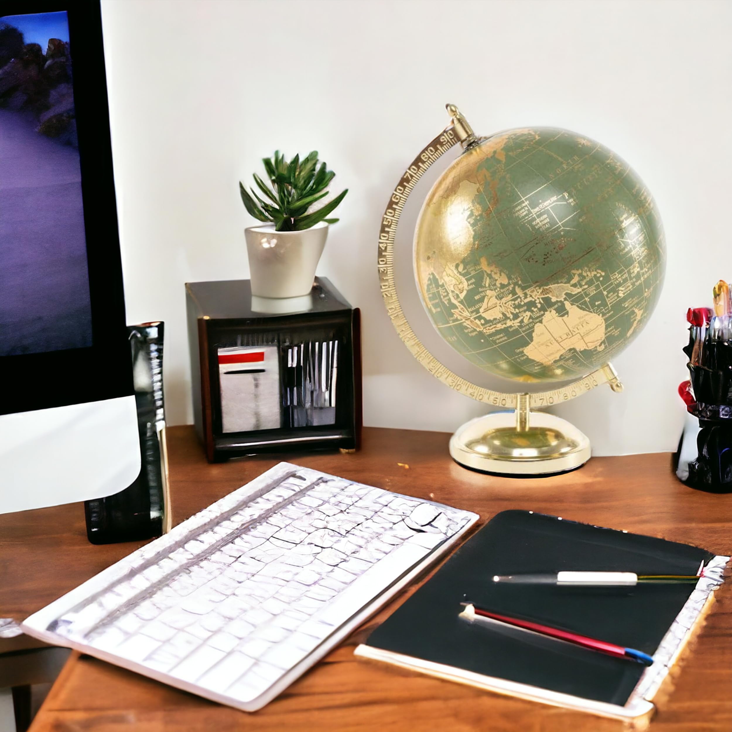 Mappamondo, Mappamondo 20cm con Supporto in Metallo Dorato - Decorazione e Regalo