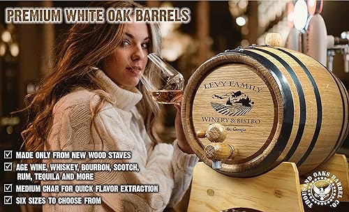 Miniatura 10 de Thousand Oaks Barrel Co.  Barril de vino de roble personalizado de 1 litro con soporte, tapón y grifo  Cócteles de edad, vino y mucho más  Diseño de