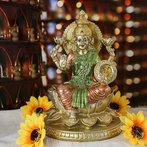 Vista 3 de alikiki Estatua de Diosa Hindú Señor Lakshmi – Indian Big Laxmi Home Office Mandir Temple Puja Artículo Murti Oración Diwali Pooja Altar Shine Kit